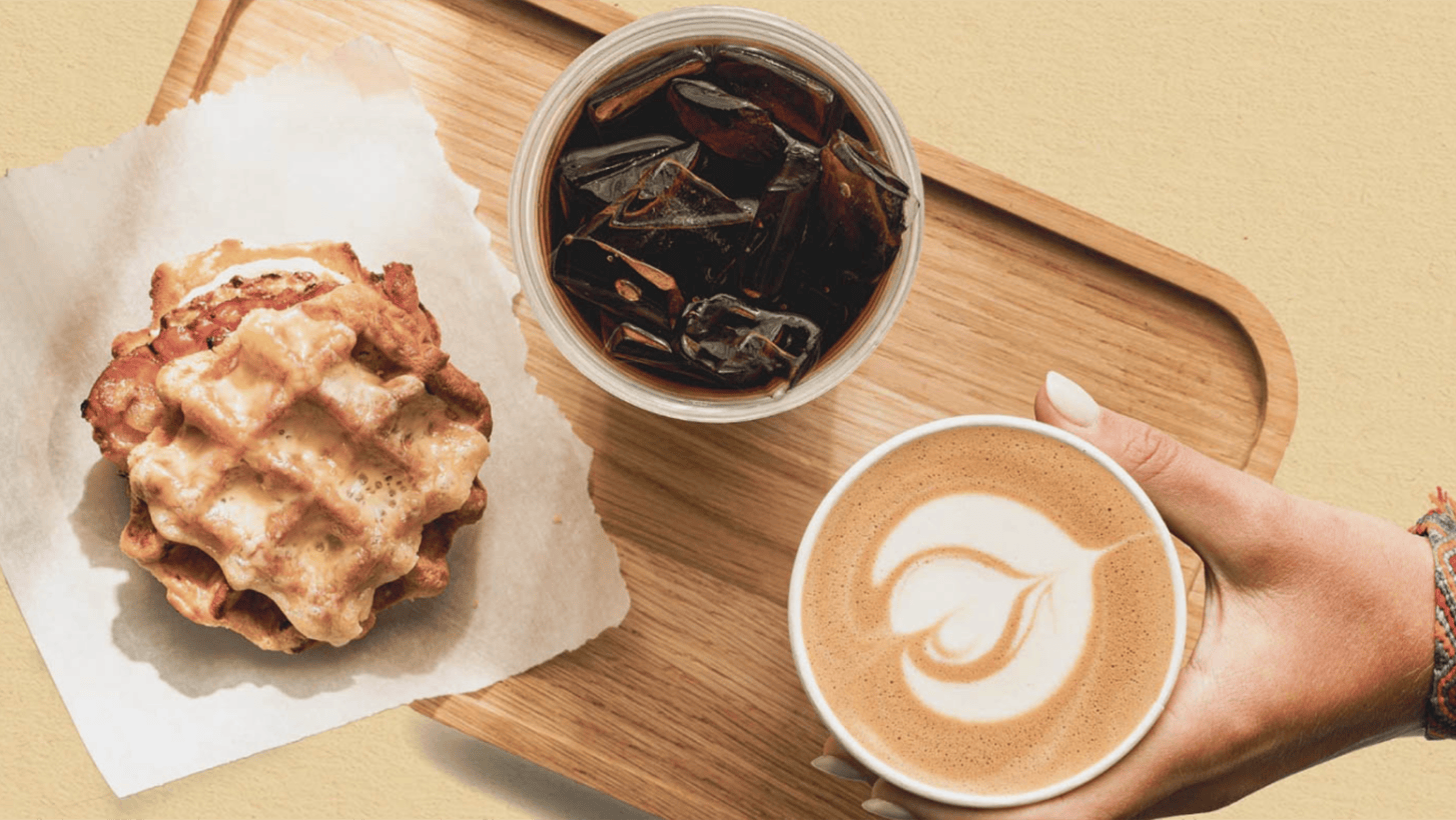 Peet's Coffee Fall beverage and food offerings on a platter